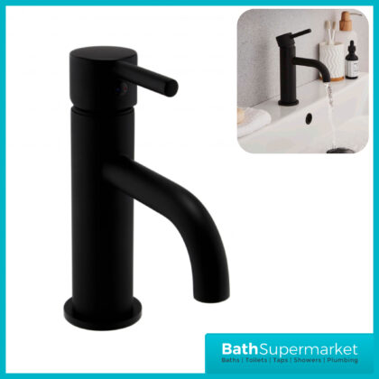 Aeris Matt Black Mono Basin Mixer Lever Handle Tap