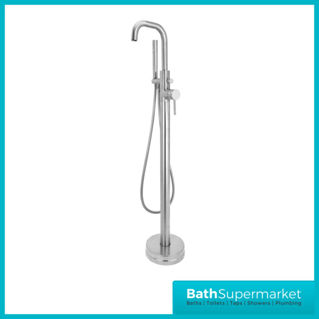 Knurled Chrome Round Freestanding Bath Shower Mixer Floor Tap With Screw Head 2 Types - Image 4