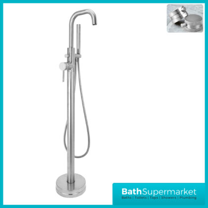 Knurled Chrome Round Freestanding Bath Shower Mixer Floor Tap With Screw Head 2 Types