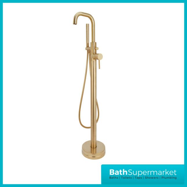 Knurled Brushed Brass Round Freestanding Bath Shower Mixer Floor Tap With Screw Head 2 Types