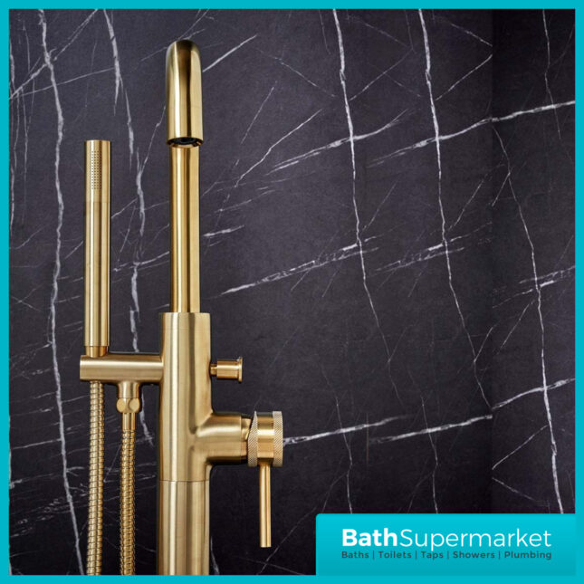 Knurled Brushed Brass Round Freestanding Bath Shower Mixer Floor Tap With Screw Head 2 Types