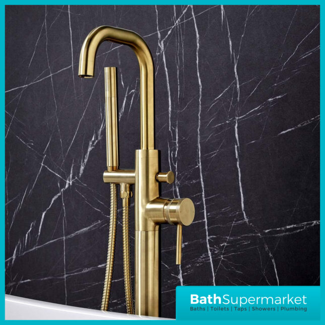 Knurled Brushed Brass Round Freestanding Bath Shower Mixer Floor Tap With Screw Head 2 Types