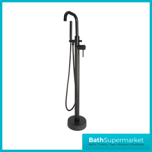 Knurled Matt Black Round Freestanding Bath Shower Mixer Floor Tap With Screw Head 2 Types