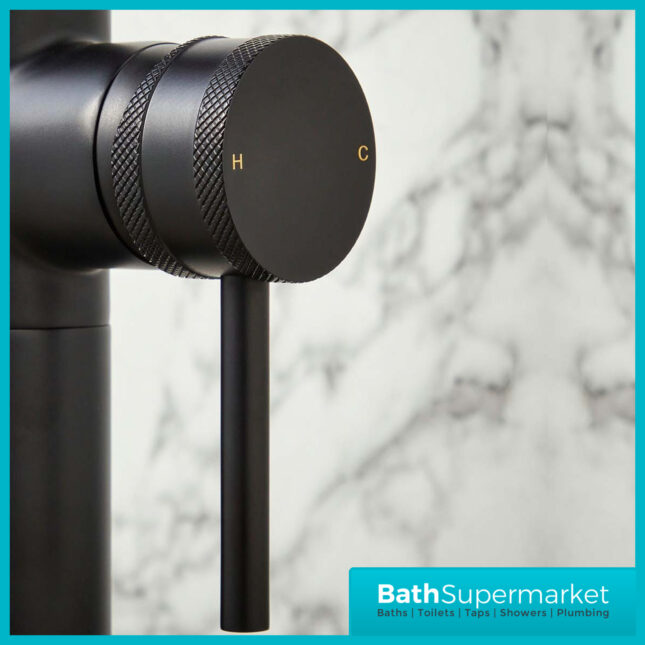 Knurled Matt Black Round Freestanding Bath Shower Mixer Floor Tap With Screw Head 2 Types