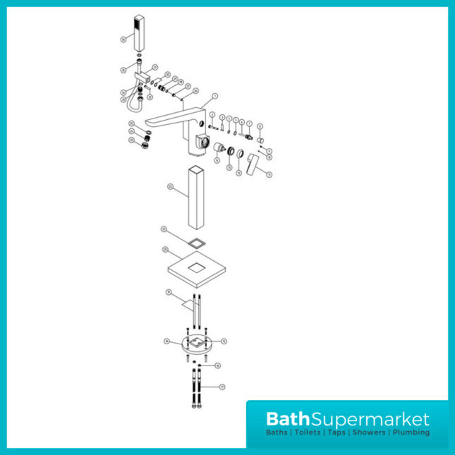 Brushed Brass Square Freestanding Bath Shower Mixer Floor Tap