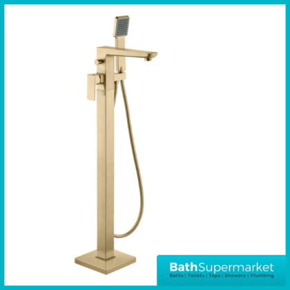 AquaVolere Brushed Brass Square Freestanding Bath Shower Mixer Floor Tap