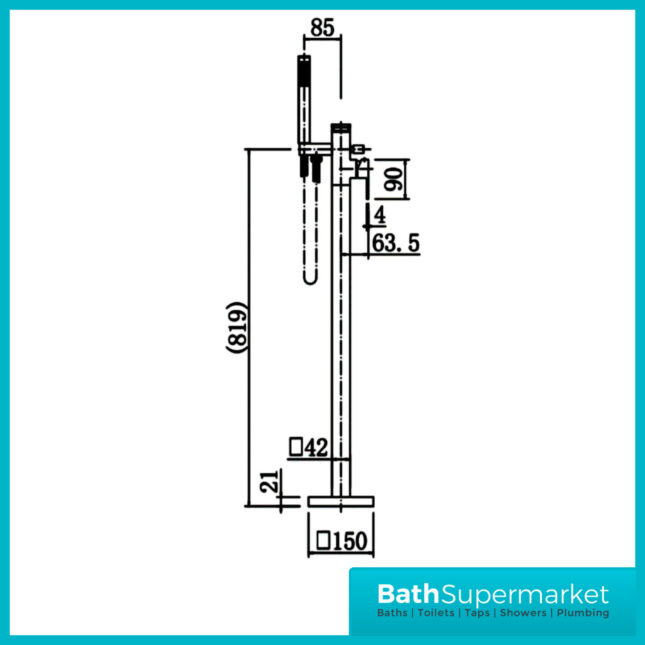 Freestanding Bath Shower Mixer Tap Square Design Floor Installation Finished In Brushed Brass Supplied With Matching Handset & Hose Designed To Be Used With A Freestanding Bath Single Lever Cartridge Material: Solid Brass Internals Width: 180mm Height: 1010.5mm Depth: 280mm Easy To Operate High Pressure Tap Type Operating Minimum 1.5 Bar Pressure Waste Sold Seperate (Available In Our Store)