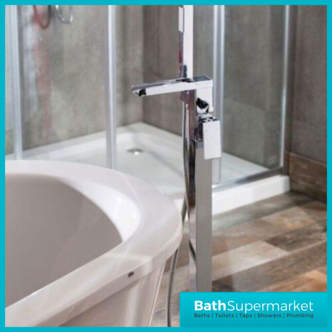 Alvoro Z88 Chrome Freestanding Waterfall Open Spout Bath Shower Mixer Floor Tap - Image 3