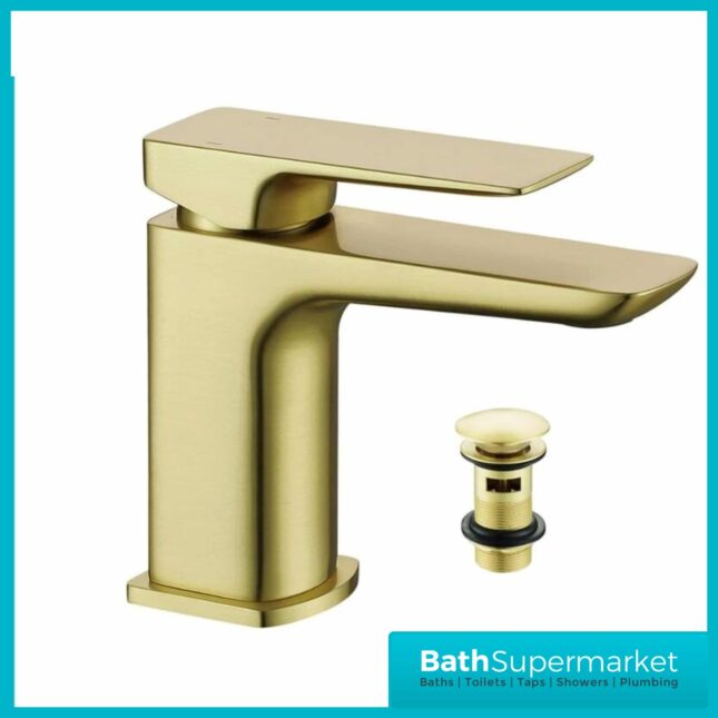 Synergy Studio D Brushed Brass Mono Basin Mixer Tap With Waste SY-D07BB