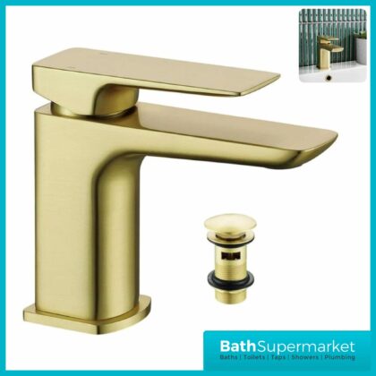 Synergy Studio D Brushed Brass Mono Basin Mixer Tap With Waste SY-D07BB