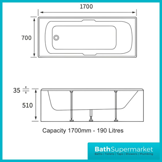 Marina Gripped Modern White Single Ended Acrylic Bath Twin Grip Chrome - Various Sizes - Image 5