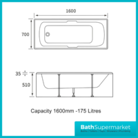 Marina Gripped Modern White Single Ended Acrylic Bath Twin Grip Chrome - Various Sizes - Image 4