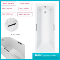 Kvit Luxe White Single Ended Acrylic Bath Integrated Black Twin Grips – Various Sizes