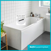 Kvit Luxe White Single Ended Acrylic Bath Integrated Black Twin Grips – Various Sizes