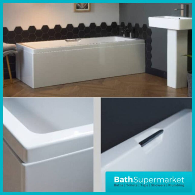 Kvit Luxe White Single Ended Acrylic Bath Integrated Black Twin Grips – Various Sizes