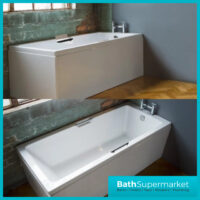 Kvit Luxe White Single Ended Acrylic Bath Integrated Black Twin Grips – Various Sizes