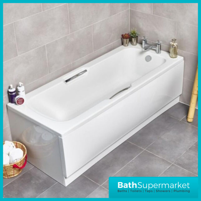 Harbor Gripped Modern White Single Ended Acrylic Bath Twin Grip Chrome - Various Sizes