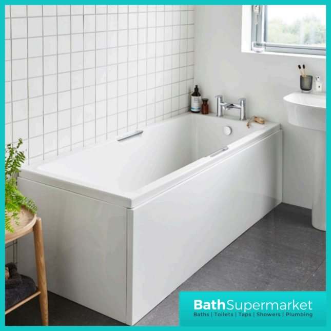 Kvit Luxe White Single Ended Acrylic Bath Integrated Chrome Twin Grips - Various Sizes