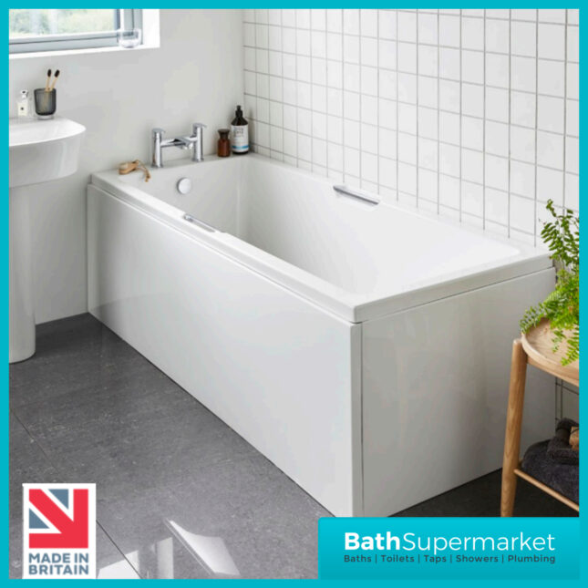 Kvit Luxe White Single Ended Acrylic Bath Integrated Black Twin Grips – Various Sizes