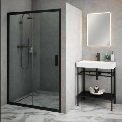 Sabine Matt Black 6mm Sliding Shower Door 1000mm-1700mm-1950mm Tall