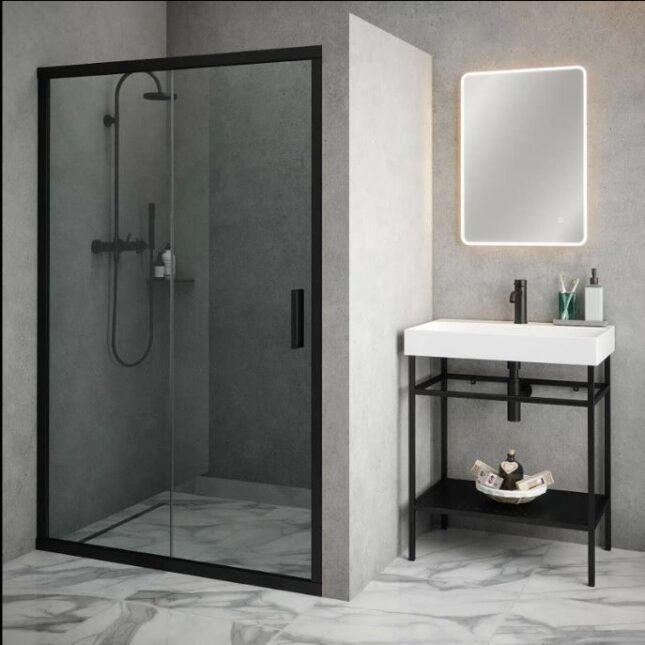 Sabine Matt Black 6mm Sliding Shower Door 1000mm-1700mm-1950mm Tall