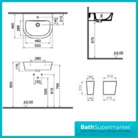 Kartell Eklipse Square Close Coupled Rimless Toilet WC With Semi Pedestal Basin Set