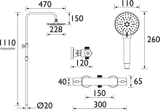 Bristan Buzz Round Chrome Cool Touch Rigid Riser Bar Mixer Exposed Valve Shower - Image 5