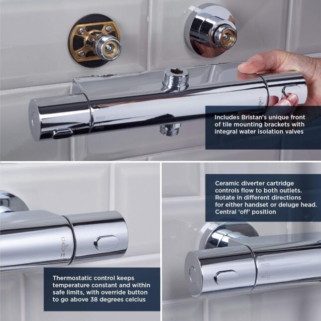 Bristan Buzz Round Chrome Cool Touch Rigid Riser Bar Mixer Exposed Valve Shower - Image 7