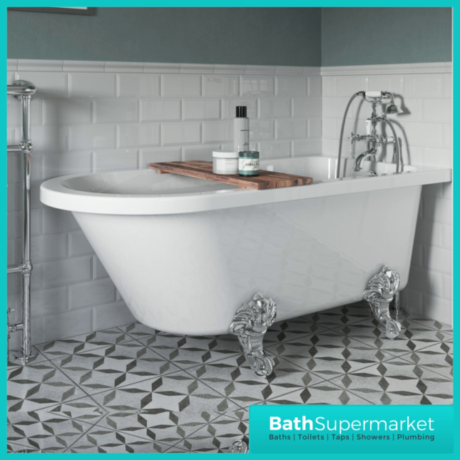 AquaVolere Coastline Traditional Freestanding Corner Bath W/Feet 2 Tap Hole