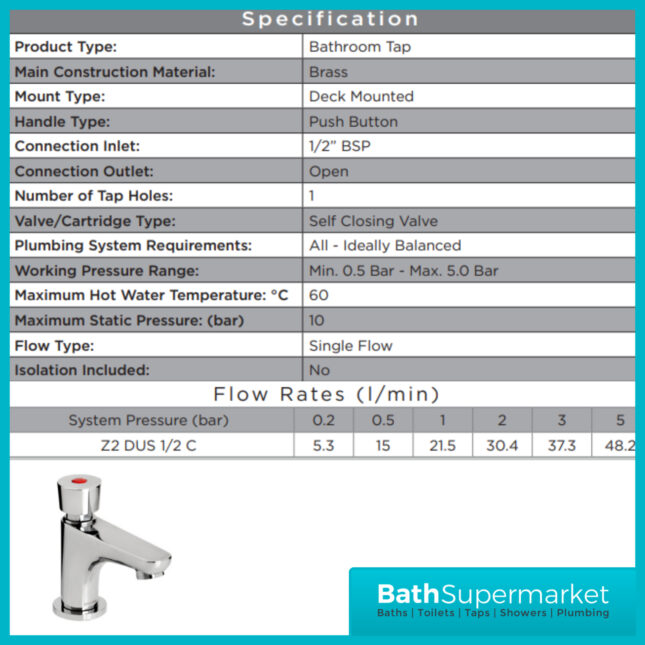 Bristan Chrome Single Timed Flow Deck Basin Tap With Flow Regulator