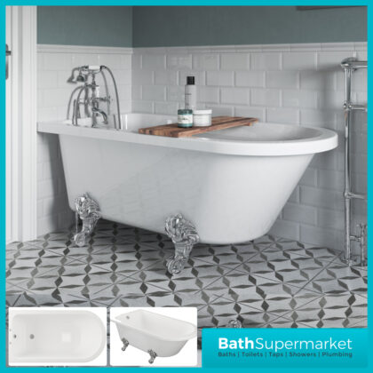 AquaVolere Coastline Traditional Freestanding Corner Bath W/Feet 2 Tap Hole