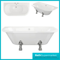 AquaVolere Ballard Freestanding Back To Wall Bath 1700mm Length 2TH W/Feet
