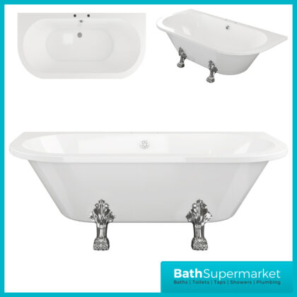 AquaVolere Ballard Freestanding Back To Wall Bath 1700mm Length 2TH W/Feet