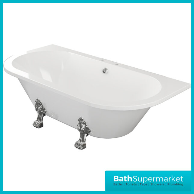 AquaVolere Ballard Freestanding Back To Wall Bath 1700mm Length 2TH W/Feet