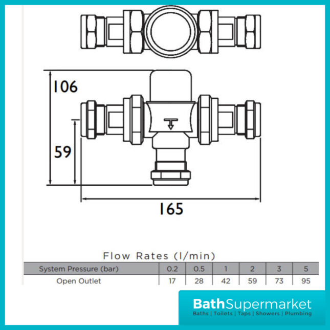Bristan Commercial 22mm TMV3 Thermostatic Mixing Valve