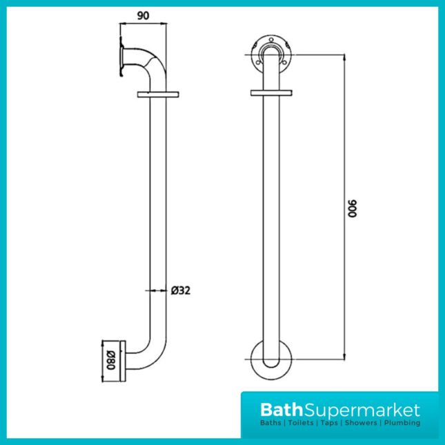 Bristan Stainless Steel Commercial Grab Rail And Slide Bar 900mm Shower Kit