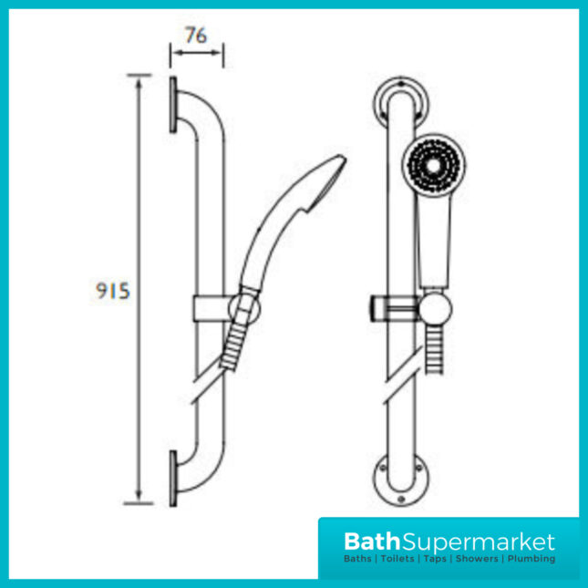 Bristan Stainless Steel Commercial Grab Rail And Slide Bar 900mm Shower Kit - Image 5