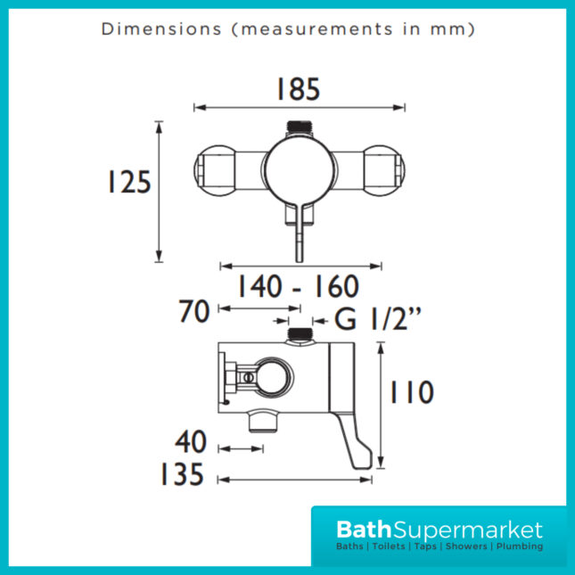 Bristan Opac Commercial Top Outlet Exposed Shower Valve With Lever Handle - Image 2