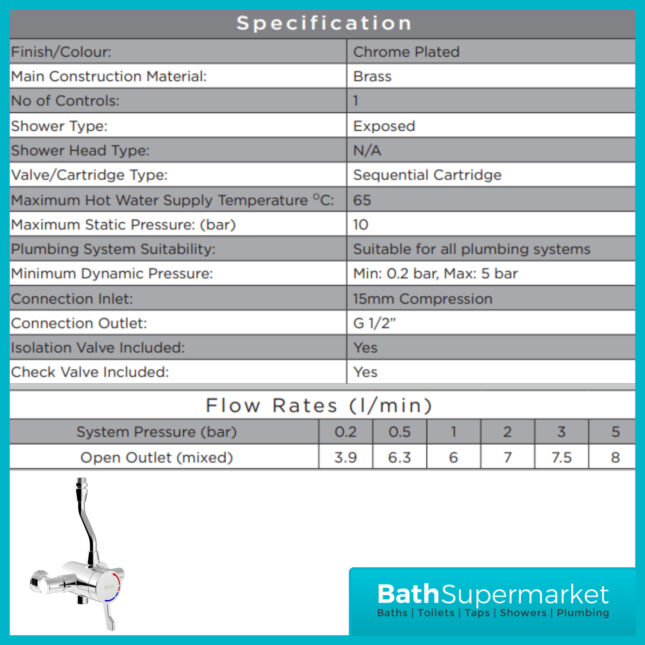 Bristan Opac Commercial Top Outlet Exposed Shower Valve With Lever Handle - Image 3