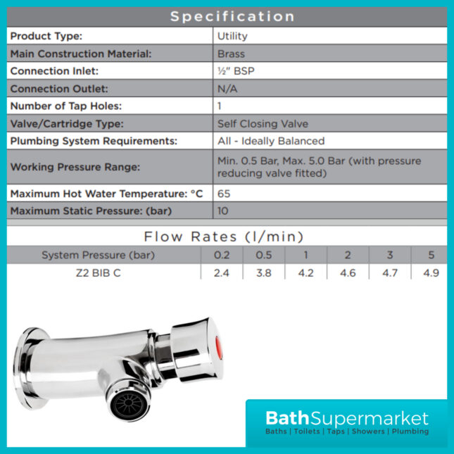 Bristan - Single Soft Touch Wall Mounted Timed Flow Basin Tap With Flow Regulator - Image 5