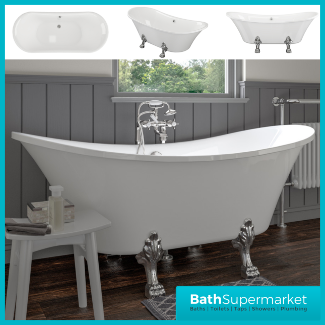 AquaVolere Harbour Freestanding 1760mm x 710mm x 775mm Bath W/Feet 0TH
