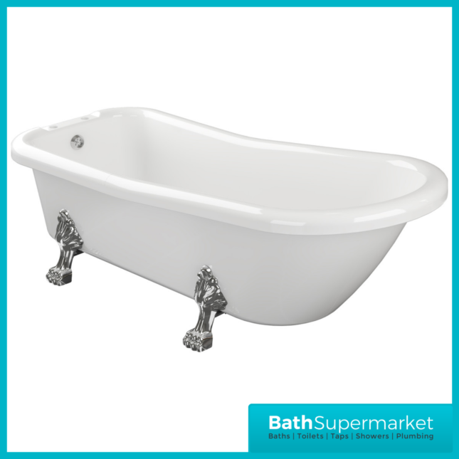AquaVolere Queensway Traditional Freestanding Bath W/Feet 1530mm & 1710mm- 2 Tap Holes