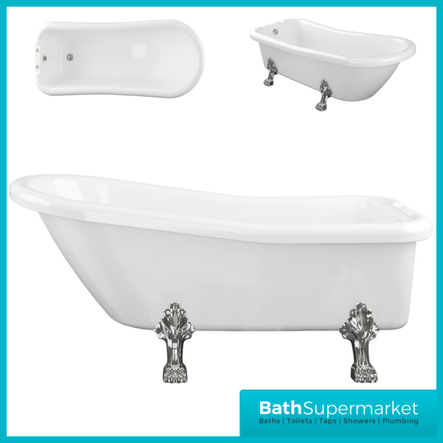 AquaVolere Queensway Traditional Freestanding Bath W/Feet 1530mm & 1710mm- 2 Tap Holes