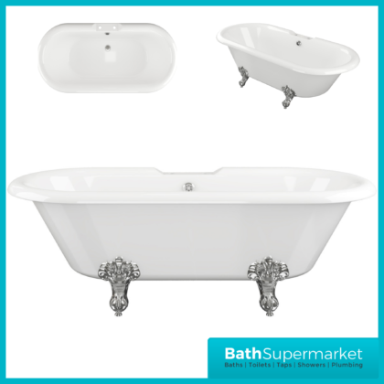 AquaValore Winstanley White Traditional Freestanding Bath 1690 x 740 x 620mm W/Feet - 2TH