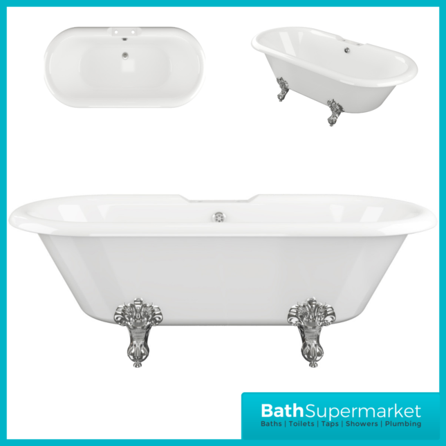 AquaValore Winstanley White Traditional Freestanding Bath 1690 x 740 x 620mm W/Feet - 2TH