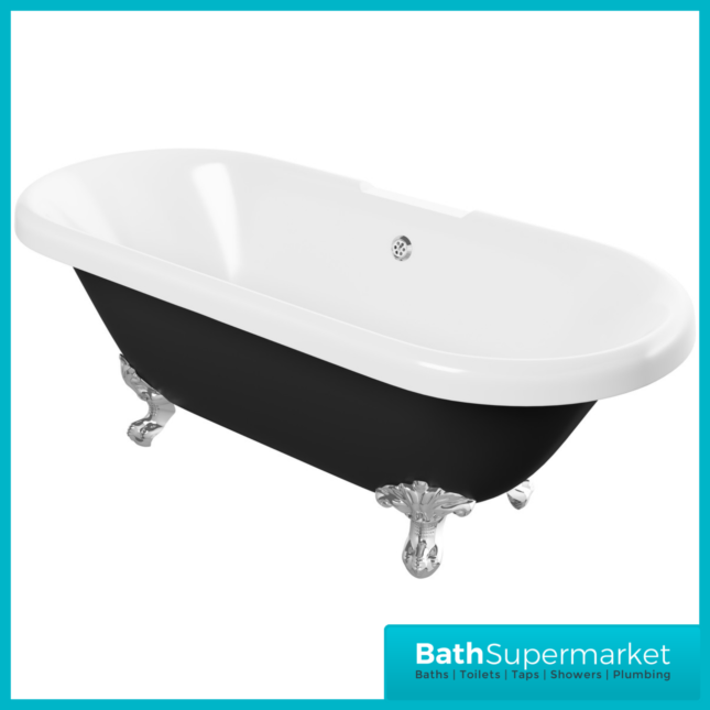 AquaValore Winstanley Black Traditional Freestanding Bath 1690 x 740 x 620mm W/Feet - 2TH - Image 3