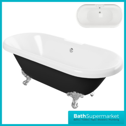 AquaValore Winstanley Black Traditional Freestanding Bath 1690 x 740 x 620mm W/Feet - 2TH
