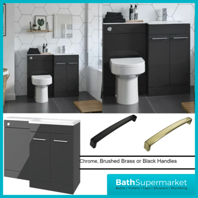 Aquavolere Venice Anthracite Gloss Right Handed Combination Basin Unit & Handles Pack 1000mm