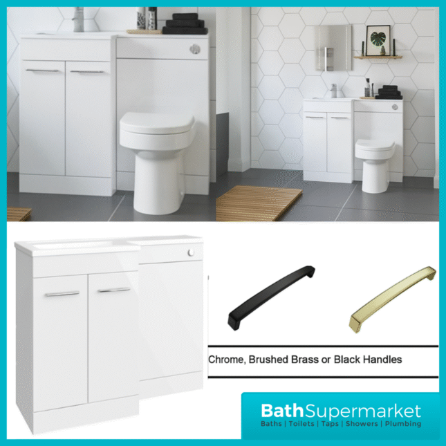 Aquavolere Venice White Gloss Left Handed Combination Basin Unit & Handles Pack 1000mm