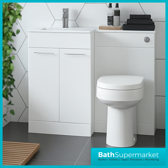 Aquavolere Venice White Gloss Left Handed Combination Basin Unit & Handles Pack 1000mm